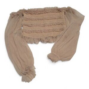 Mable Women's Tulle Off Shoulder Crop Top with Ruching Ruffle Scrunch Sz M